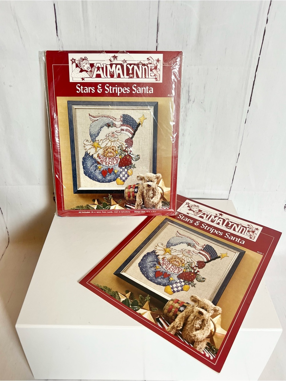 Alma Lynne Vintage Cross Stitch Kit Stars & Stripes Santa Patriotic Christmas